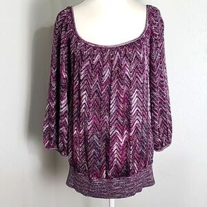 International Concepts Purple & Silver Chevron Sparkly Top, Size 1X